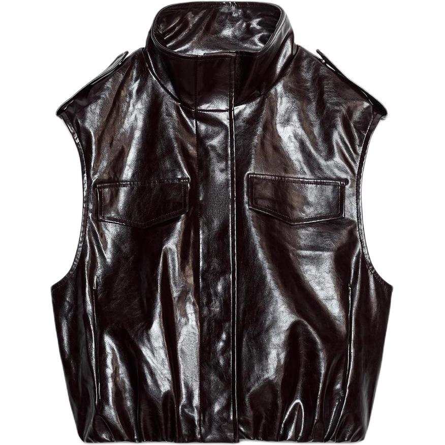 ZARA Vests Women's Dark Maroon Stand Collar Moderate Other