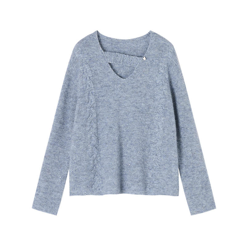 XIANGYING Knitwear Women's Nautical Blue V Neck Moderate Sleeveless