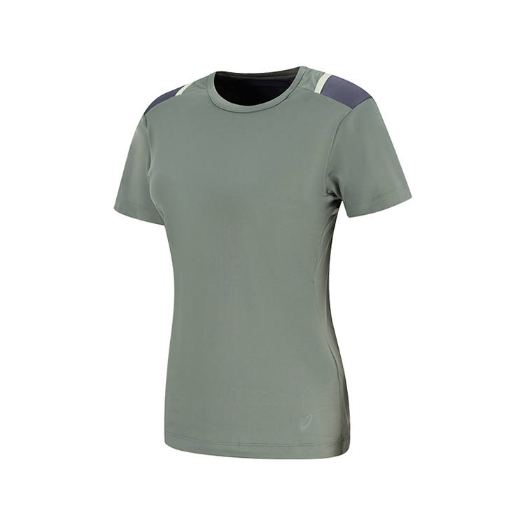 ASICS T Shirts Women's Gray Green Crew Neck Moderate Straight Fit
