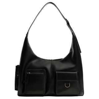 ZARA Polyurethane Shoulder Bag Unisex Black
