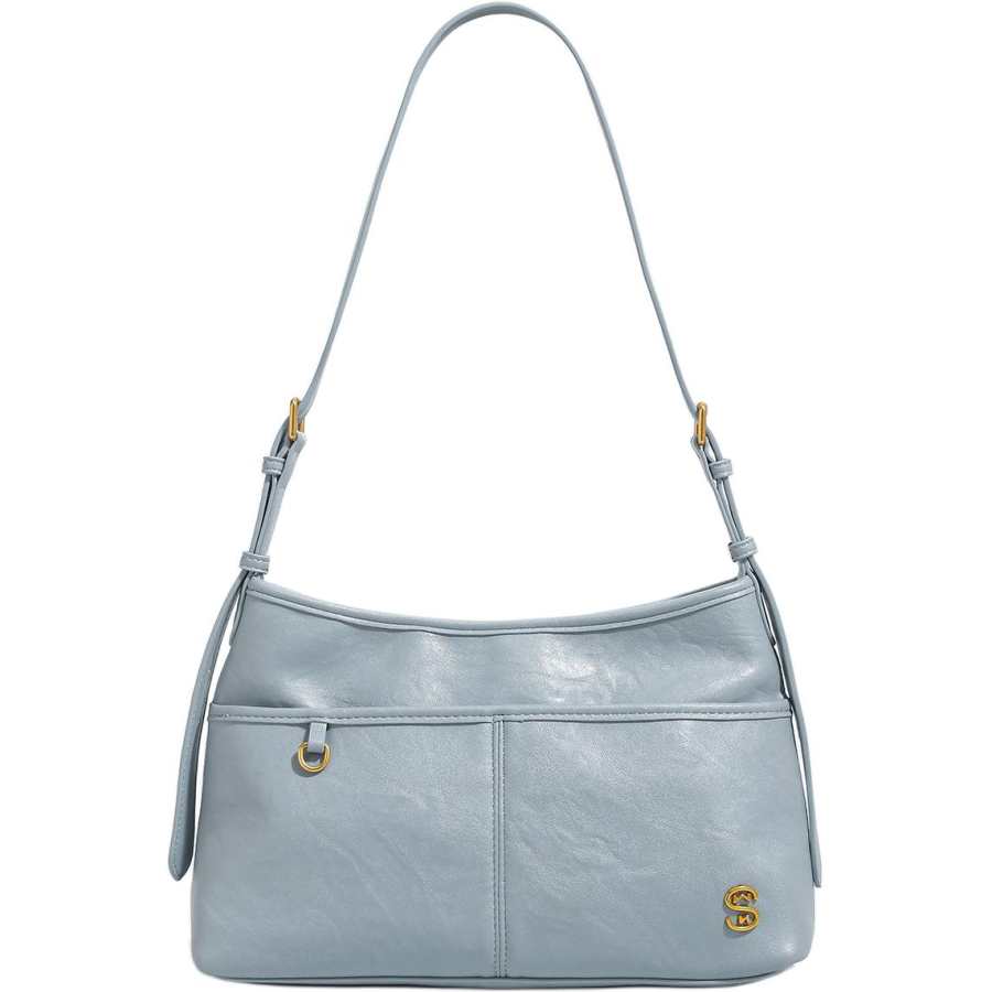 PAYOT Synthetic Leather Shoulder Bag Women's Mist Blue/Deep Black/Ecru