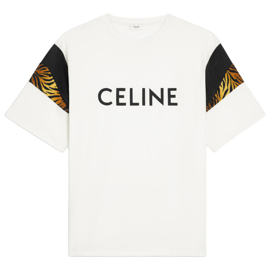 CELINE T Shirts Men's White Crew Neck Moderate Straight Fit