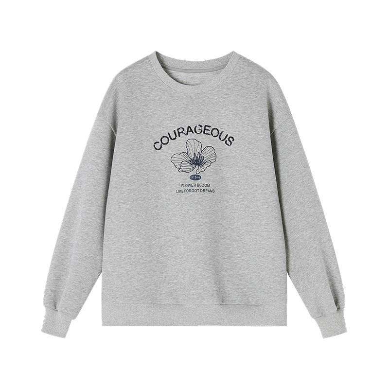 XIANGYING Sweatshirts Women's Light Gray Crew Neck Moderate Regular