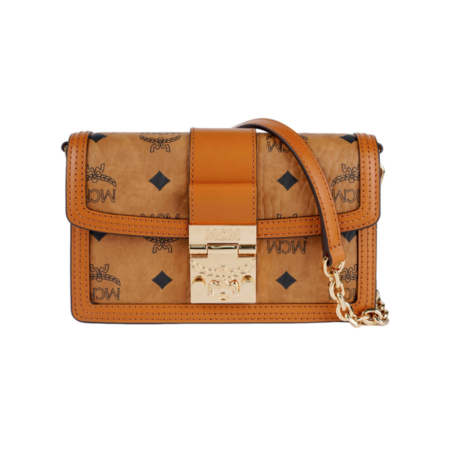 MCM Tracy Cow Leather Shoulder Bag, Crossbody Bag Mini Women's Brown Cognac