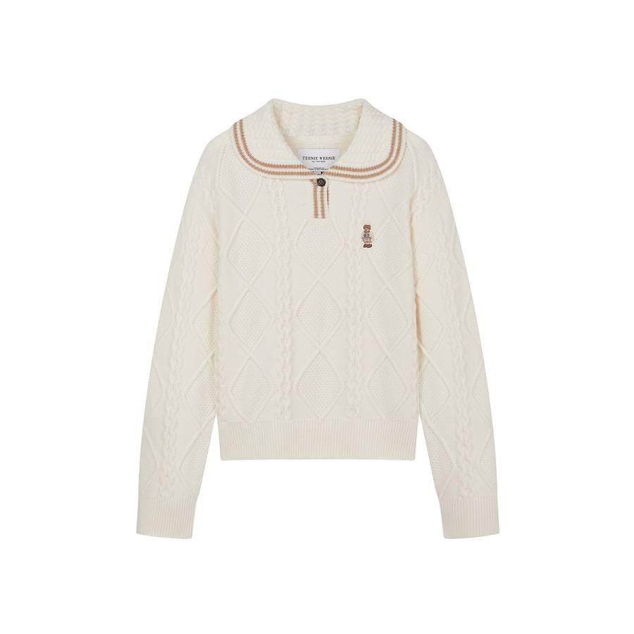 Teenie Weenie Sweaters Women's Ivory White Lapel Moderate Cardigan
