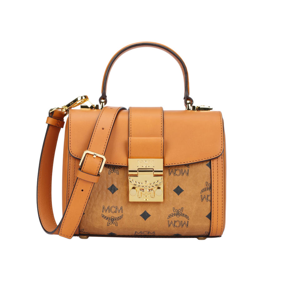 MCM Leather Box Bag, Shoulder Bag, Crossbody Bag, Handbag Small Women's Brown & Cognac