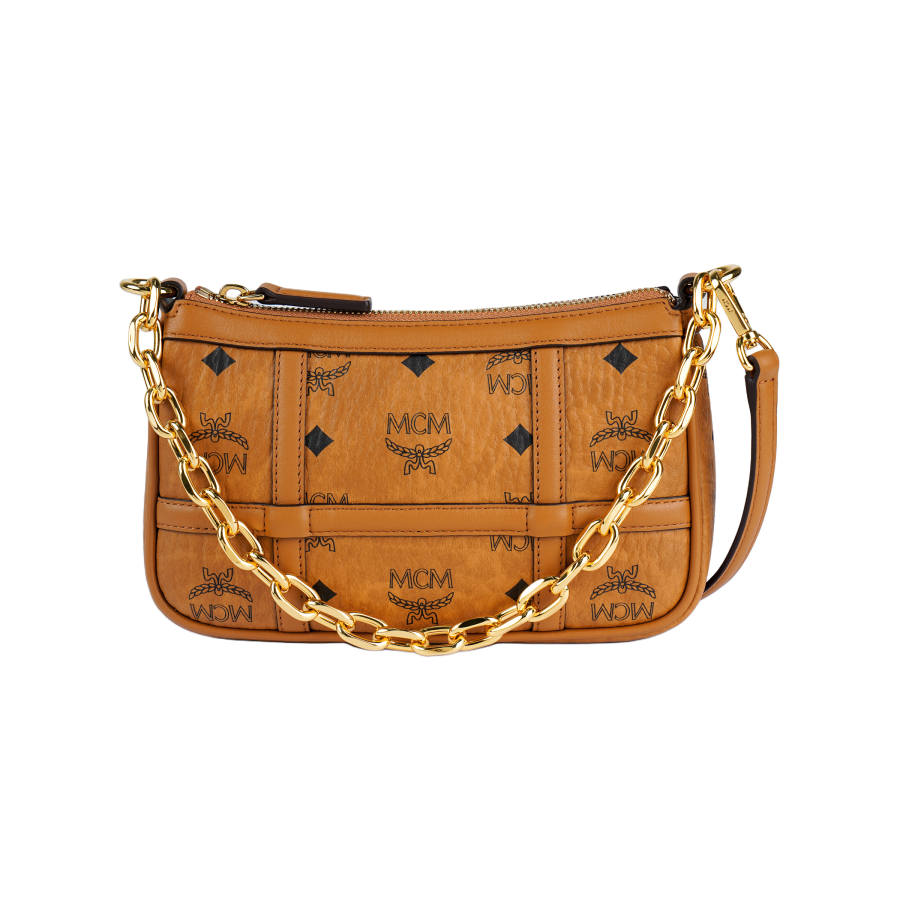 MCM Aren Artificial Leather Pochette, Shoulder Bag Mini Women's Cognac