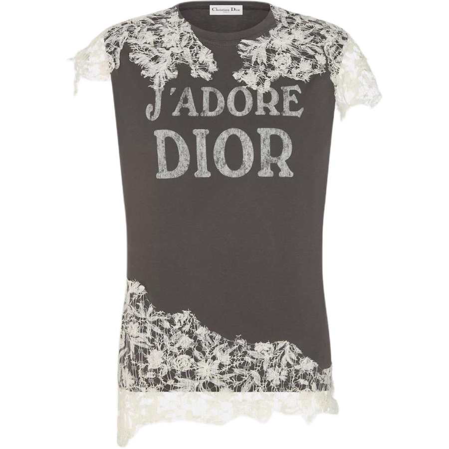 DIOR Tank Tops Women's Gray & Beige Lace Crew Neck Moderate Other