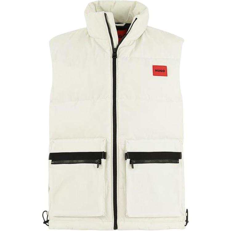 HUGO BOSS Vests Men's White Stand Collar Moderate Other