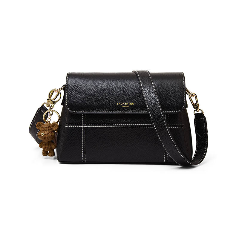 LAORENTOU Top Grain Cow Leather Crossbody Bags Women's Black