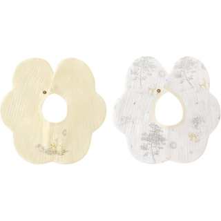 PURCOTTON Baby Pleated Fabric Petal Shaped Drool Bib Skin Friendly Soft, 2 Pack