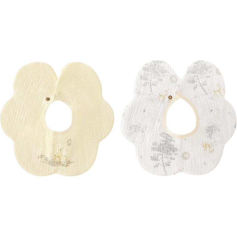 PURCOTTON Baby Pleated Fabric Petal Shaped Drool Bib Skin Friendly Soft, 2 Pack