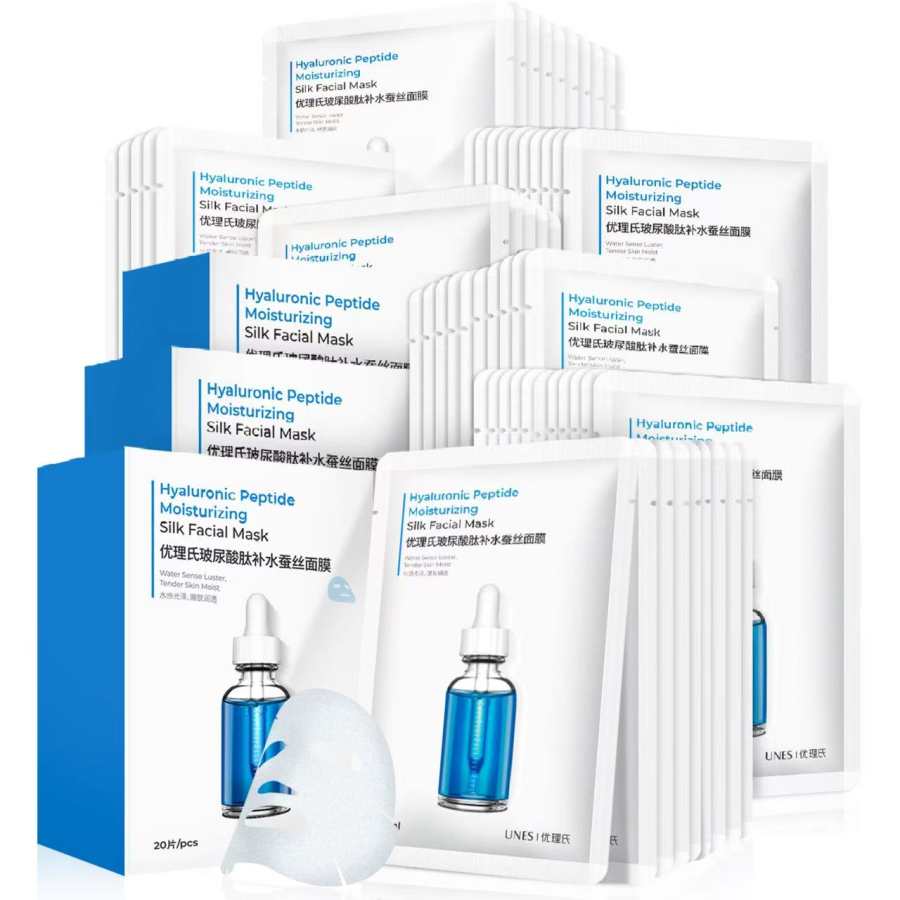 UNES Hyaluronic Acid Hydrating Facial Mask Essence Hydrating Repairing Moisturizing Various Skin Types 20 Pcs/Box