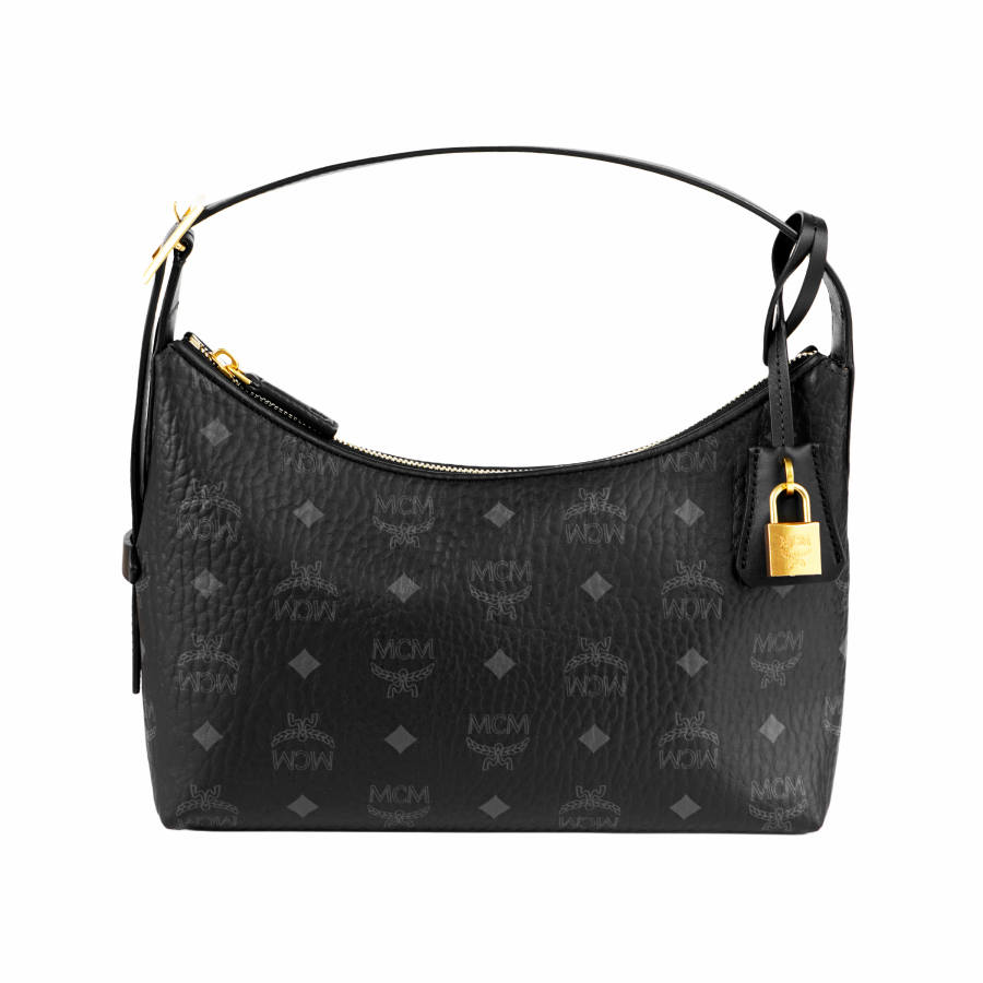 MCM Aren Coated Canvas Shoulder Bag Small Women's Black