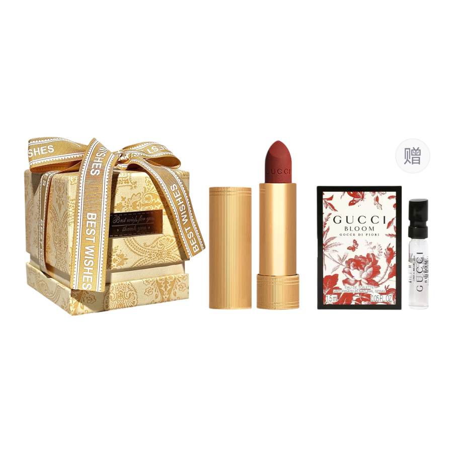 GUCCI Pouring Color Golden Tube Matte Lipstick Makeup Sets Hydrating 3.5g Free Trial Perfume+Shimmering Gold Box