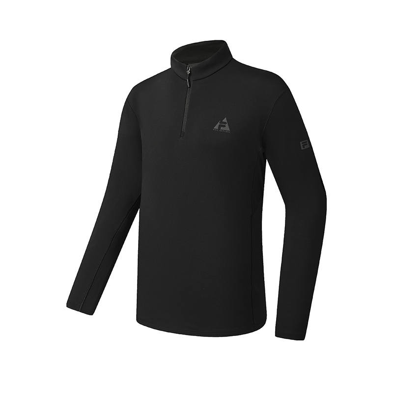 FILA T Shirts Men's Pitch Black Stand Collar Moderate Straight Fit