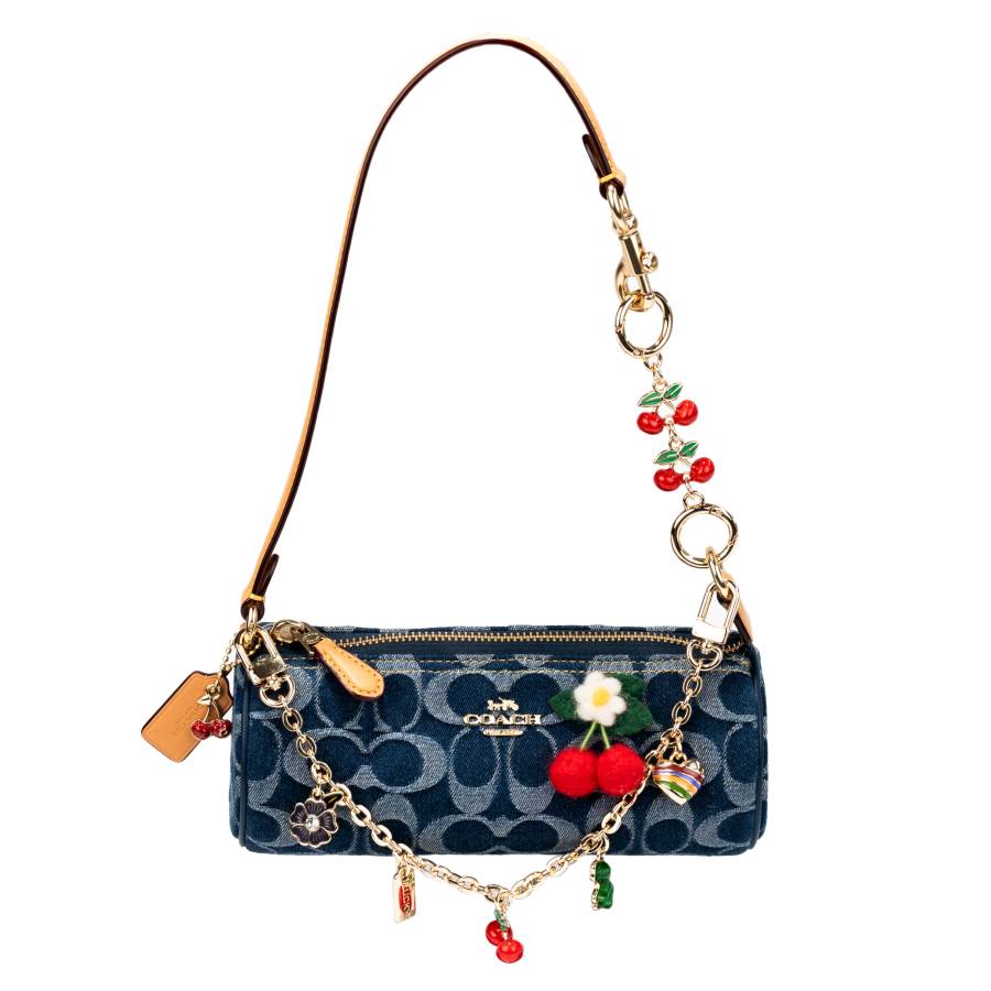COACH Nolita Fabric Cylinder Bag, Shoulder Bag Small Women's Denim Blue With Natural Color