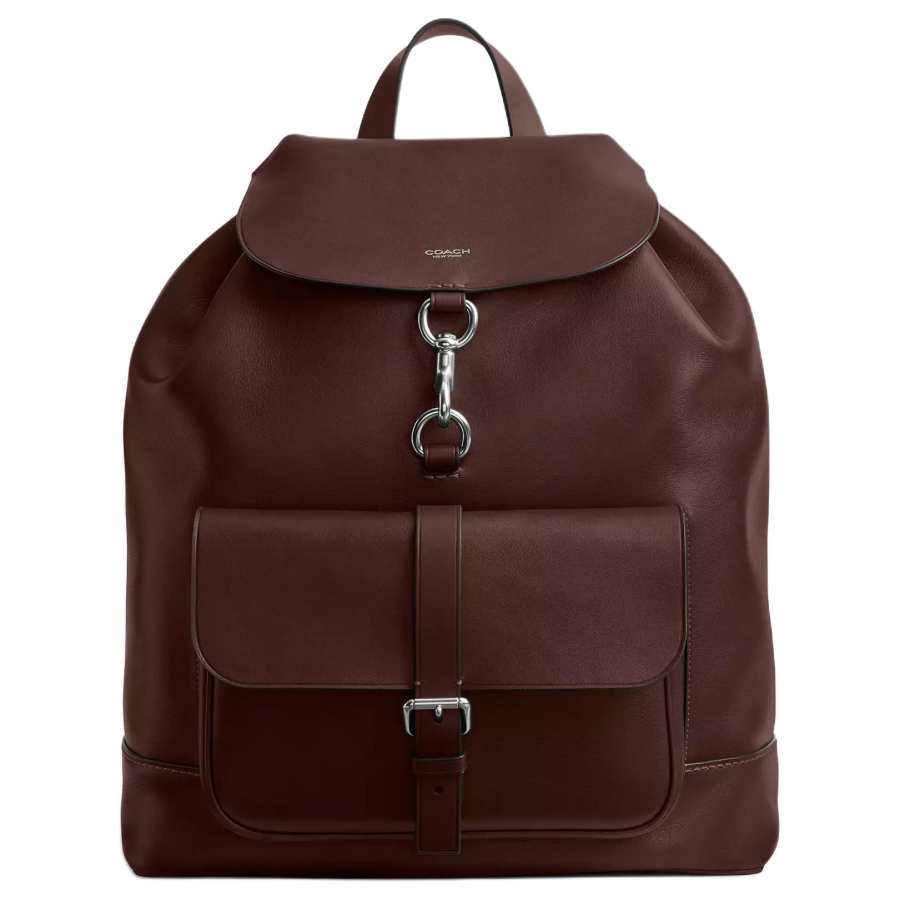 COACH Natural Grain And Vegetable Tanned Leather Backpack Large Men's Burgundy