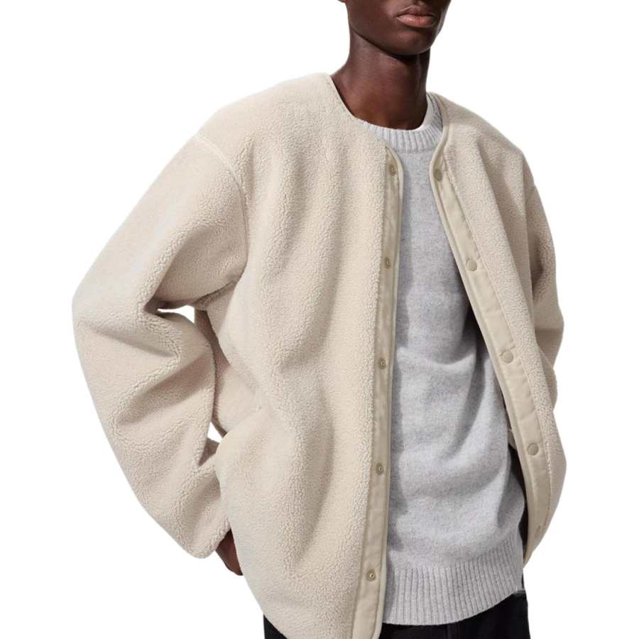 UNIQLO Velvet Jackets Men's Light Beige Crew Neck Moderate