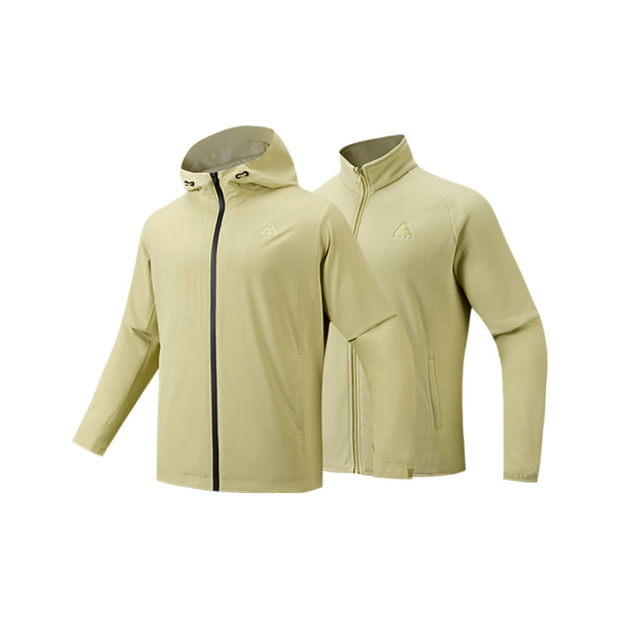 Anta Waterproof And Windproof To Keep Warm Windbreaker Jacket Men's Two Piece Set Paulownia Flower Yellow Green
