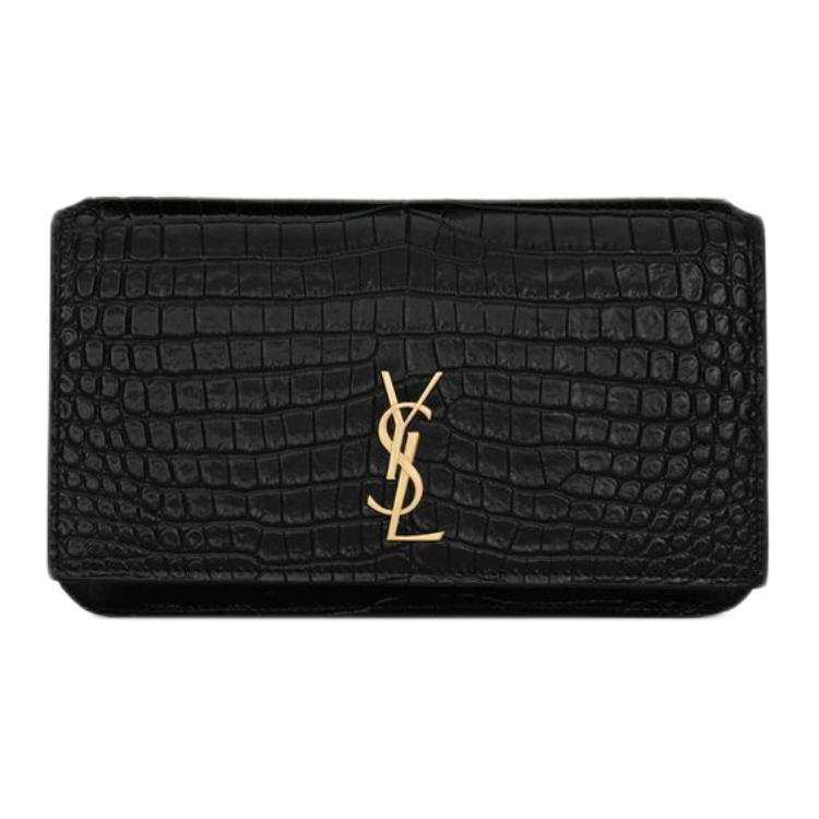 SAINT LAURENT Cassandre Cow Leather Cell Phone Pouch Women's Black