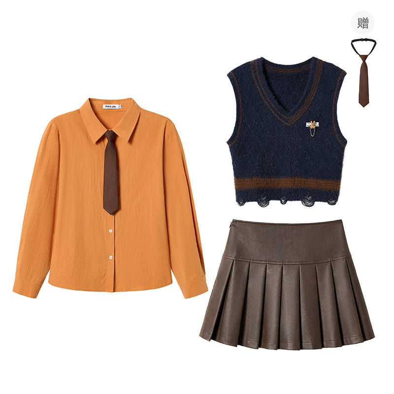 FABRIC PIG Two Piece Skirt Sets Women's Lapel Moderate Short