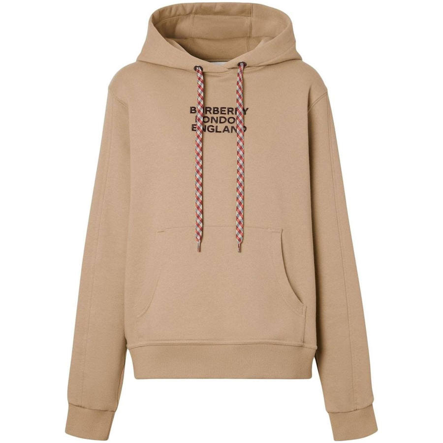 Burberry Women's Embroidered Logo Oversized Hoodie Beige