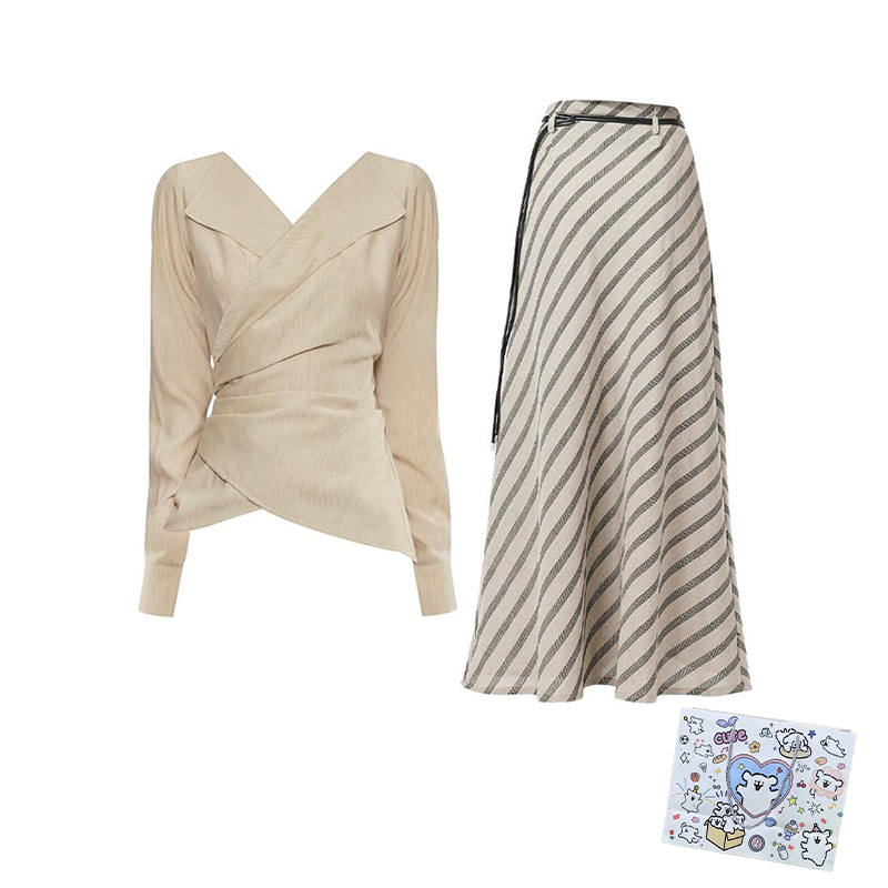 MARIE·COCO Two Piece Skirt Sets Women's Top+Skirt V Neck Moderate Mid Length