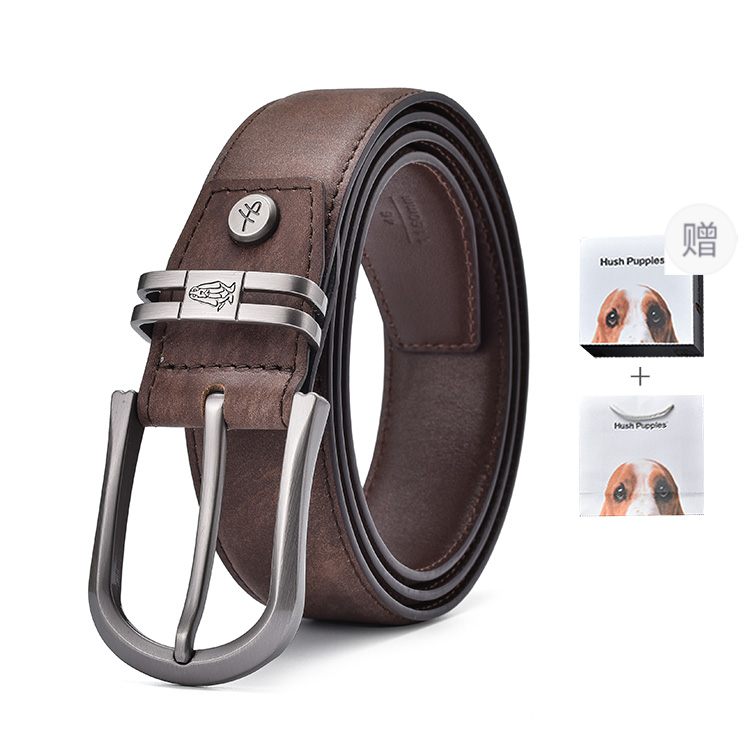 Hush Puppies Top Grain Cow Leather Belts Men's Coffee Width 3.4cm