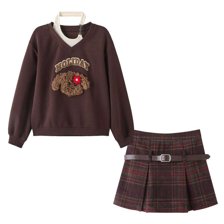 Fabric Pig Skirt Set Women's Coffee