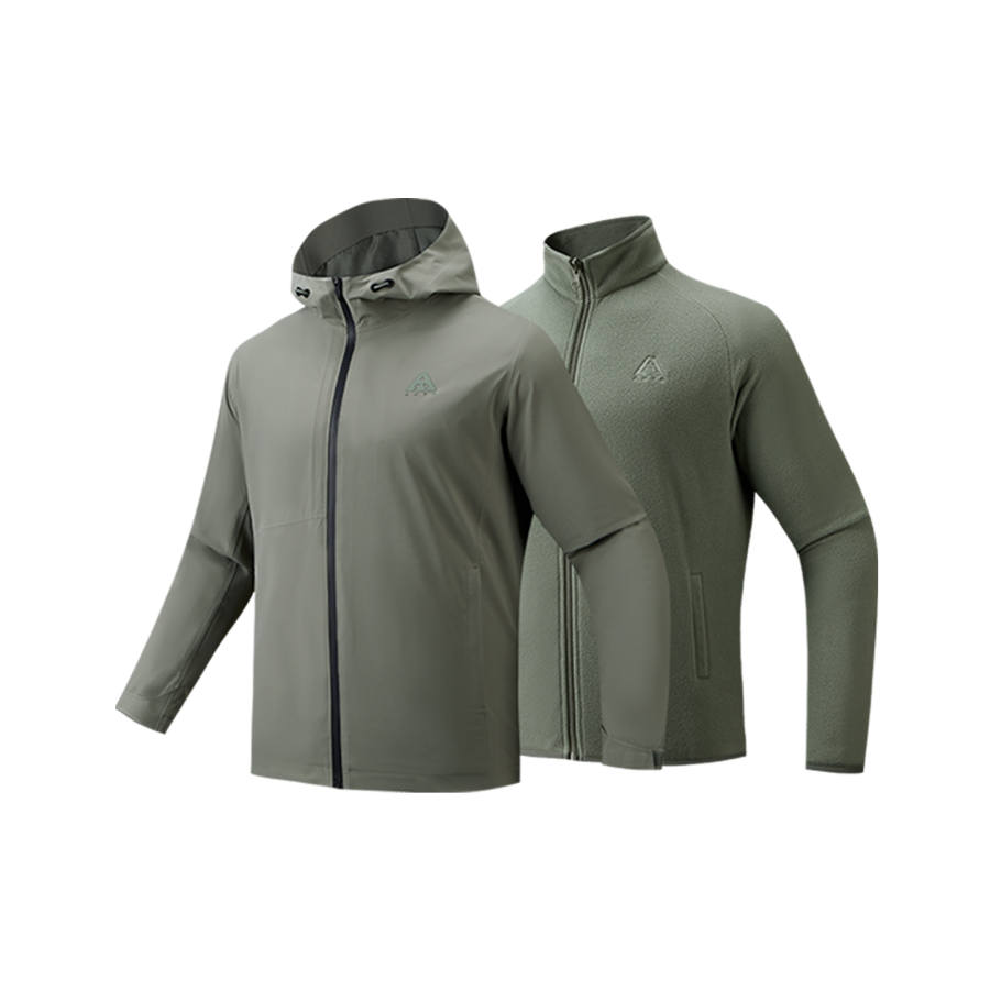Anta Waterproof And Windproof To Keep Warm Windbreaker Jacket Men's Two Piece Set Asphalt Gray