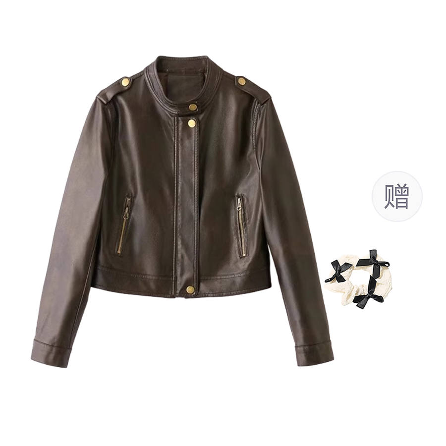 CPAURA Leather Jackets Women's Crew Neck Moderate Other
