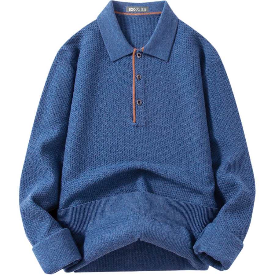 Hodo Knitwear Men's Blue Lapel Thickened