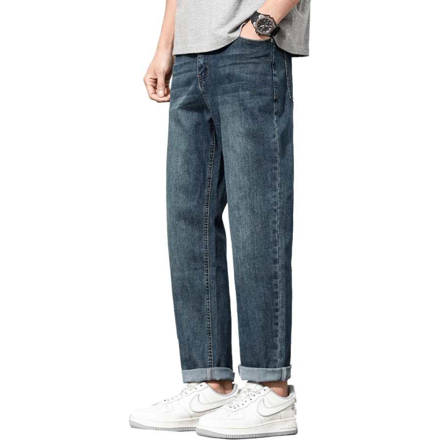 Tonlion Jeans Unisex Medium Blue Moderate Straight Fit Pants