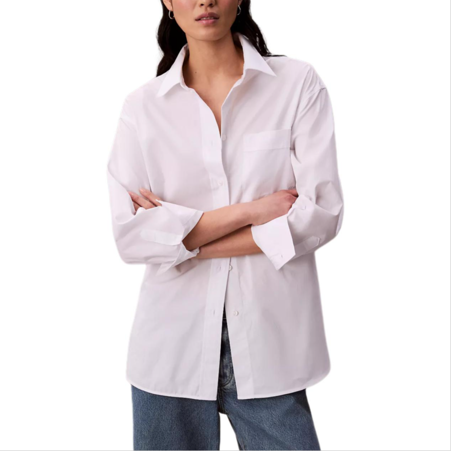 Calvin Klein Shirts Women's Bright White Pointed Collar Moderate