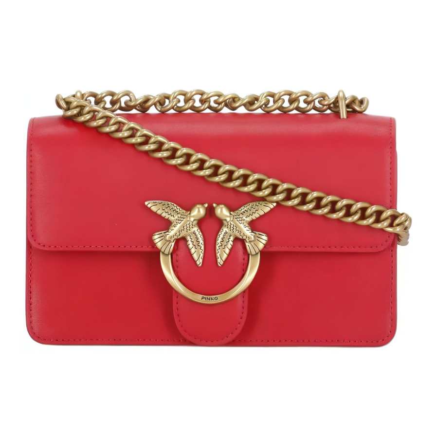 PINKO LOVE Cow Leather Shoulder Bag Mini Women's Red