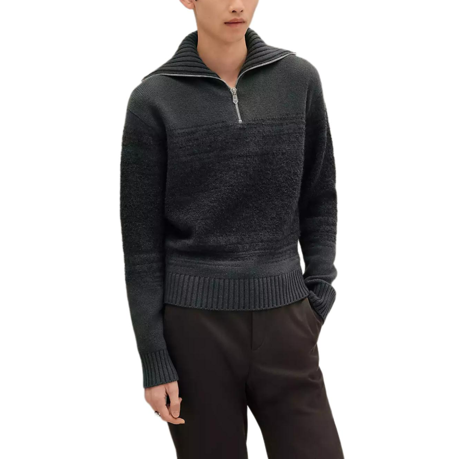 HERMES HERMES Cashmere Sweaters Men's Dark Gray Half Open Collar Moderate