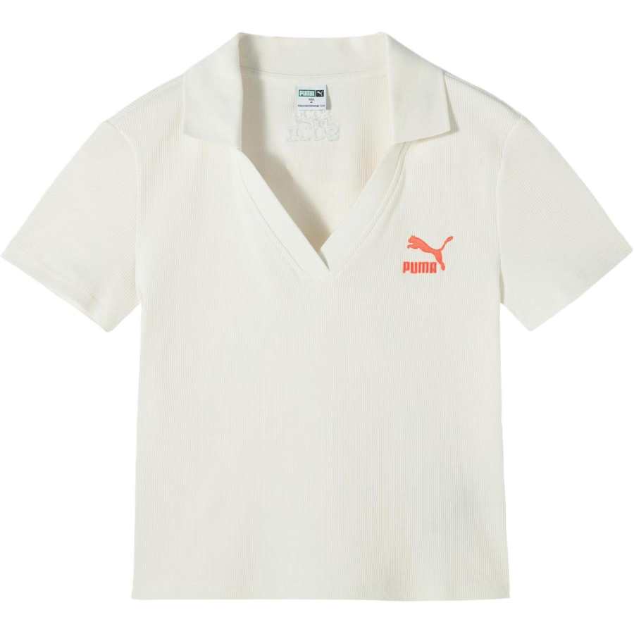 PUMA Summer Minimalist Style V Neck Polo Shirt SWXPDANCEMANIA Classic Embroidery Logo Polo Shirt Women's White