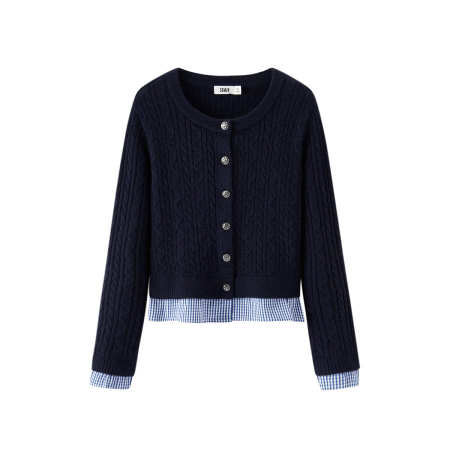 Semir Knitwear Women's Crew Neck Moderate Mock Two Piece