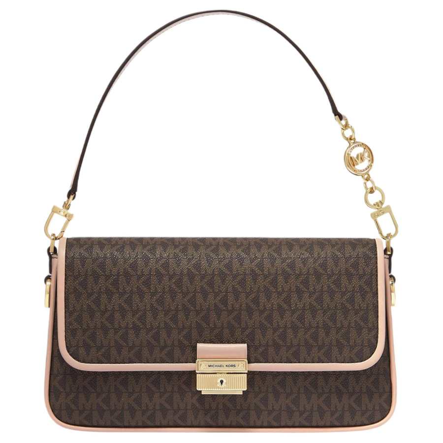 MICHAEL KORS Leather Shoulder Bag Small Women's Acorn Brown & Pink