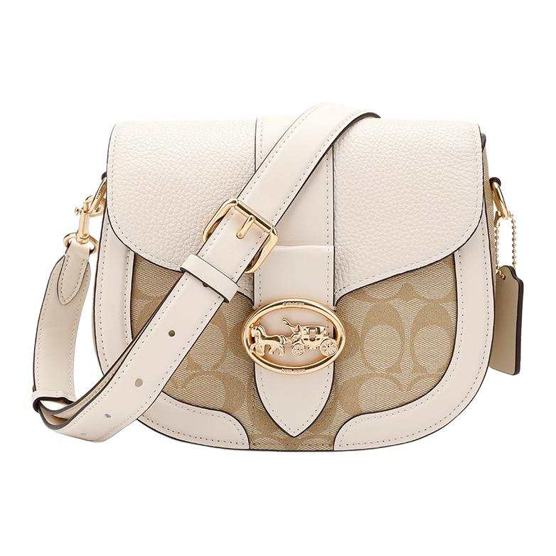 COACH Georgie PVC With Leather Saddle Bag, Shoulder Bag, Crossbody Bag Small Women's Beige & Light Khaki
