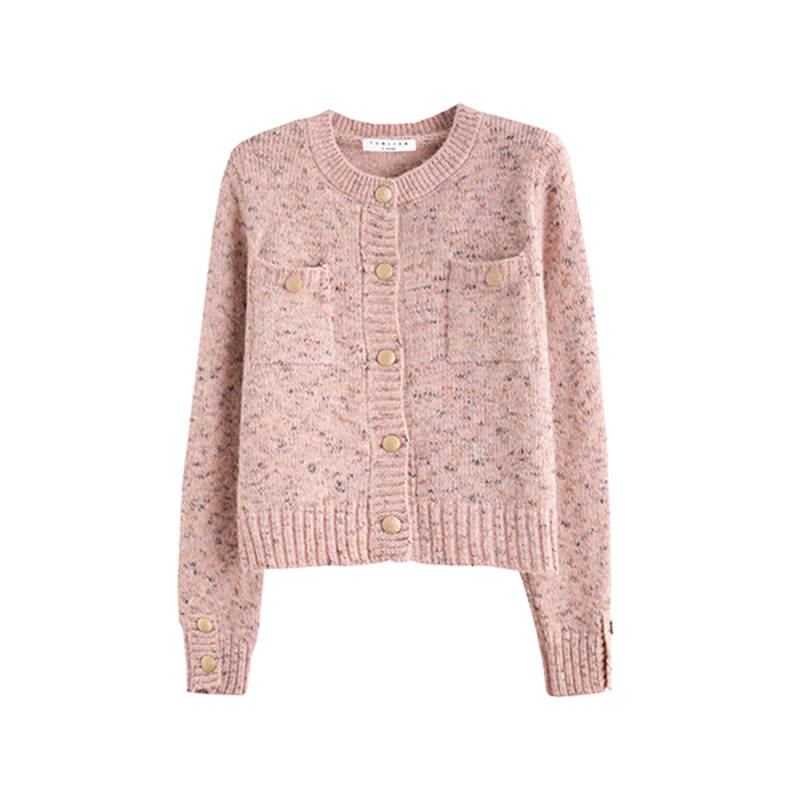Tonlion Knitwear Women's Fuchsia Crew Neck Moderate Cardigan