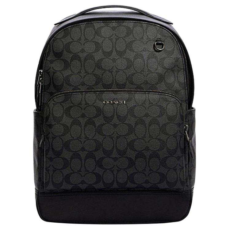 COACH Graham Coated Canvas With Smooth Cow Leather Backpack Large Men's Charcoal Black