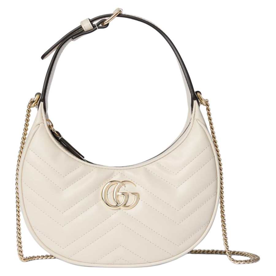 GUCCI GG Marmont Leather Crescent Bag Shoulder Bag Small Women's White