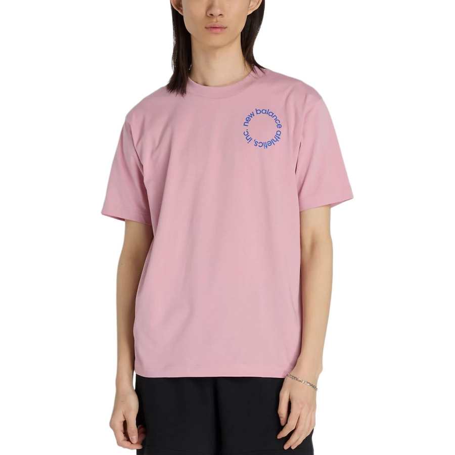 New Balance New Balance T Shirts Men's Pink Toffee Crew Neck Moderate Straight Fit