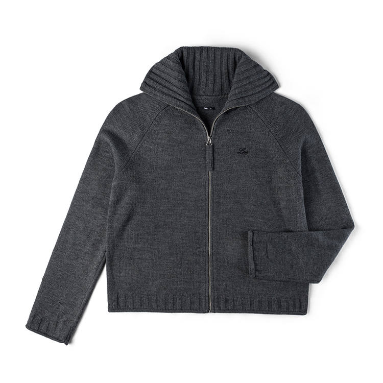 Lee Lee Sweaters Women's Iron Gray Stand Collar Moderate Cardigan