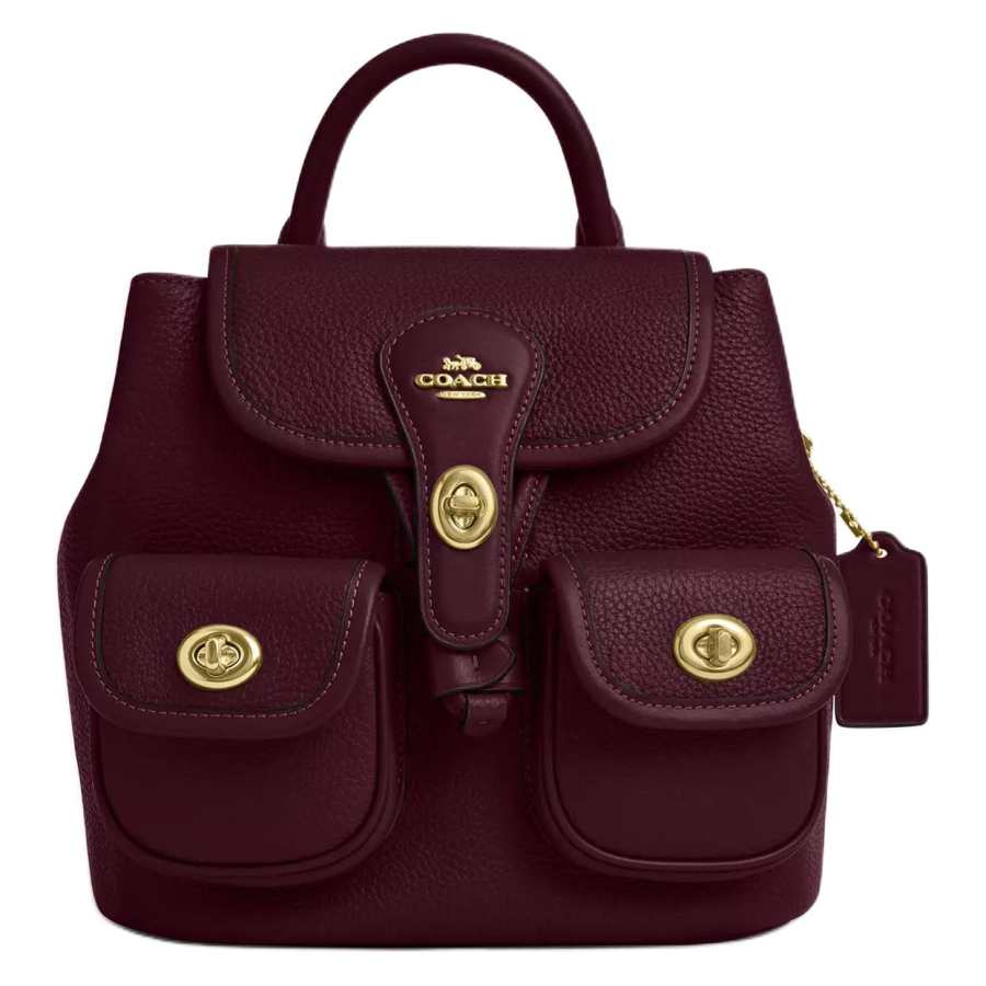 COACH COACH Hadley Refined Pebble Grain, Smooth Leather Backpack Medium Women's Dark Burgundy