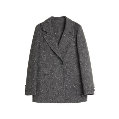 ELLE Coats Women's Medium Gray Suit Collar Thickened Straight Fit