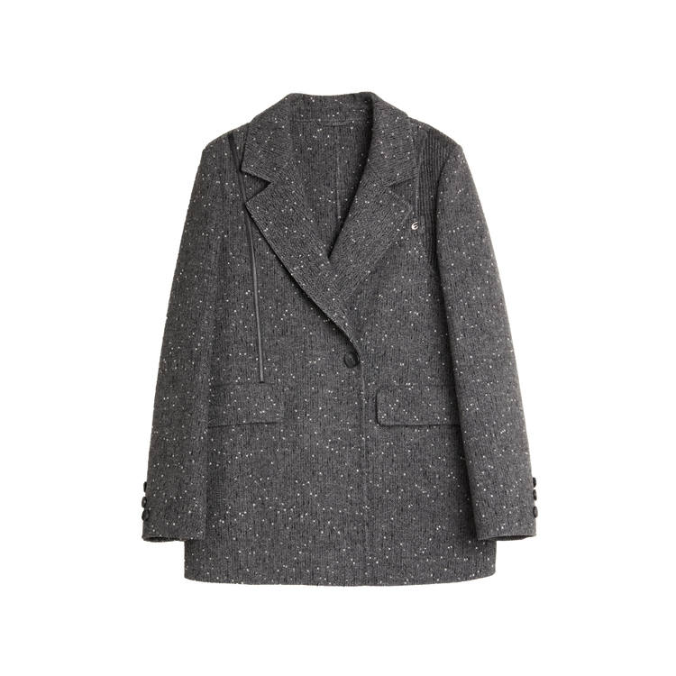 ELLE Coats Women's Medium Gray Suit Collar Thickened Straight Fit
