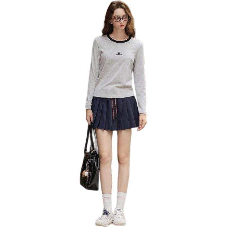 Tonlion T Shirts Women's Light Heather Gray Crew Neck Moderate Straight Fit